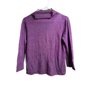 Eileen Fisher Purple Mock Neck Sheer Pullover Blouse 3/4 Sleeves Small